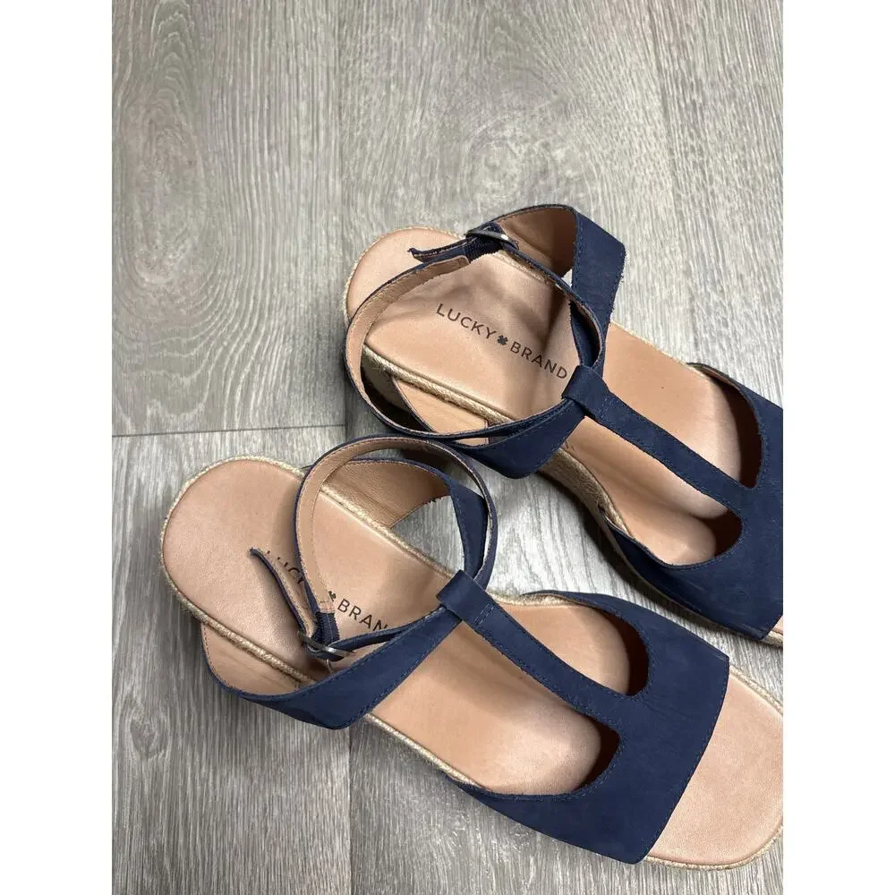 Lucky Brand Valki Jute Espadrille Platform Wedge Sandals Size 11 Blue